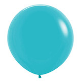 A bright blue balloon in carribean blue colour, manufactured by Sempertex.
