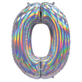 30 inch Iridescent Silver Number 0 Foil Balloon (1)