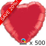 500 x 18" Ruby Red Heart Foil Balloon - UNPACKAGED