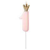 9.5cm Number 1 Light Pink & Gold Crown Candle (1)