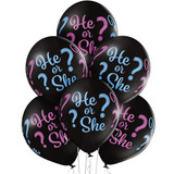 12 inch He or She Black Latex Balloons (50)