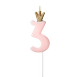 9.5cm Number 3 Light Pink & Gold Crown Candle (1)