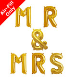 MR & MRS - 16 inch Gold Foil Letter Balloon Pack (1)