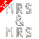 MRS & MRS - 16 inch Silver Foil Letter Balloon Pack (1)