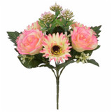 33cm Pink & Cream Rose, Gerbera & Succulent Bush (1)
