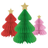 Christmas Tree Vibrant Paper Honeycomb Decorations - 24cm (3)