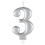 8cm Number 3 Metallic Silver Birthday Candle (1)