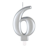 8cm Number 6 Metallic Silver Birthday Candle (1)