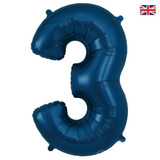 34 inch Oaktree Matte Navy Blue Number 3 Foil Balloon (1)