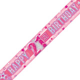 Age 21 Pink Stars Holographic Birthday Banner - 2.7m (1)