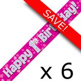 Pack of 6 1st Birthday Pink Banner - 2.7m