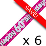 Pack of 6 60th Birthday Pink Banners - 2.7m