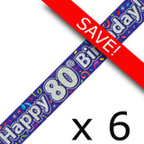 Pack of 6 80th Birthday Streamers Banners - 2.7m