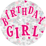 Giant Silver & Pink Birthday Girl Party Badge (1)