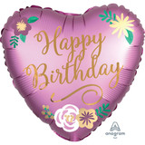 18 inch Happy Birthday Satin Flowers Heart Foil Balloon (1)