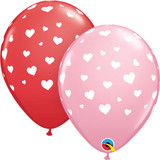 11 inch Red & Pink Random Hearts-a-Round Latex Balloons (25)