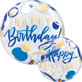 22 inch Birthday Blue & Gold Dots Bubble Balloon (1)
