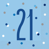 21st Birthday Glitz Blue & Silver Paper Napkins (16)