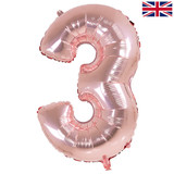 34 inch Oaktree Rose Gold Number 3 Foil Balloon (1)