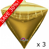 Pack of 3 17" Diamondz Gold Foil Balloons (3) - UNPACKAGED