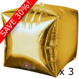 Pack of 3 15" Cubez Gold Foil Balloons (3) - UNPACKAGED