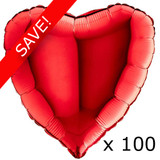 100 x 18" Grabo Red Heart Foil Balloons - UNPACKAGED