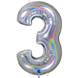 40 inch Holo Glitter Silver Number 3 Foil Balloon (1)
