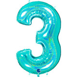 40 inch Holo Glitter Tiffany Blue Number 3 Foil Balloon (1)