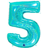 40 inch Holo Glitter Tiffany Blue Number 5 Foil Balloon (1)