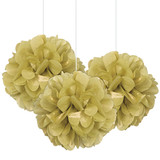 9 inch Gold Tissue Paper Decor Puff Balls (3)