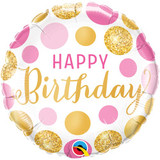 18 inch Happy Birthday Pink & Gold Dots Foil Balloon (1)