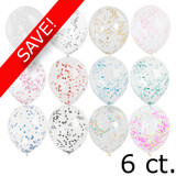 12" Clear Latex Balloons With Confetti (6) 12 Colours - 36 Packs