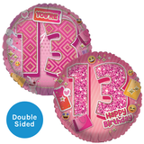 An 18 inch Pink Presents Age 13 Foil Balloon, manufactured by Sensations.