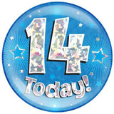 Giant '14 Today!' Blue Holographic Party Badge (1)