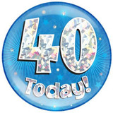 Giant '40 Today!' Blue Holographic Party Badge (1)