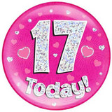 Giant '17 Today!' Pink Holographic Party Badge (1)