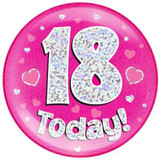 Giant '18 Today!' Pink Holographic Party Badge (1)