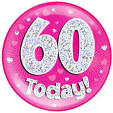 Giant '60 Today!' Pink Holographic Party Badge (1)