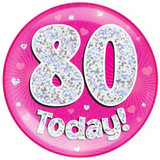 Giant '80 Today!' Pink Holographic Party Badge (1)