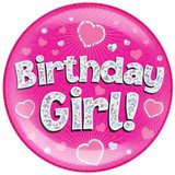 Giant 'Birthday Girl!' Pink Holographic Party Badge (1)