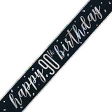 90th Birthday Glitz Black & Silver Foil Banner - 9ft. (1)