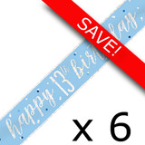 Pack of 6 13th Birthday Glitz Blue & Silver Foil Banner - 9ft.