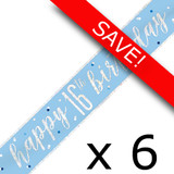 Pack of 6 16th Birthday Glitz Blue & Silver Foil Banner - 9ft.