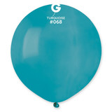 A 19” standard turquoise latex balloon, manufactured by Gemar.