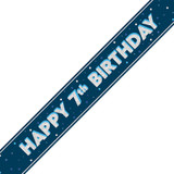 A 9ft navy blue banner silver foil with happy 7th birthday message, manufactured by Unique.