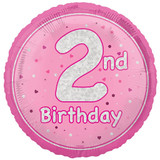 An 18 inch 2nd Birthday Pink Glitz Foil Balloon, manufactured by Unique!