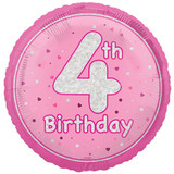 An 18 inch 4th Birthday Pink Glitz Foil Balloon, manufactured by Unique!
