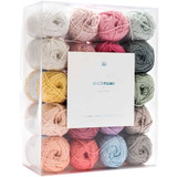 A set of DK cotton yarn skeins in baby pastel colours, manufactured by Rico Design.