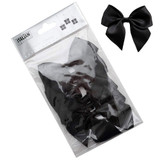 A pack of 6 10cm black satin ribbon bows.