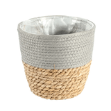 A Round Two-Tone Seagrass & Grey Basket, measuring approx. 19cm!
